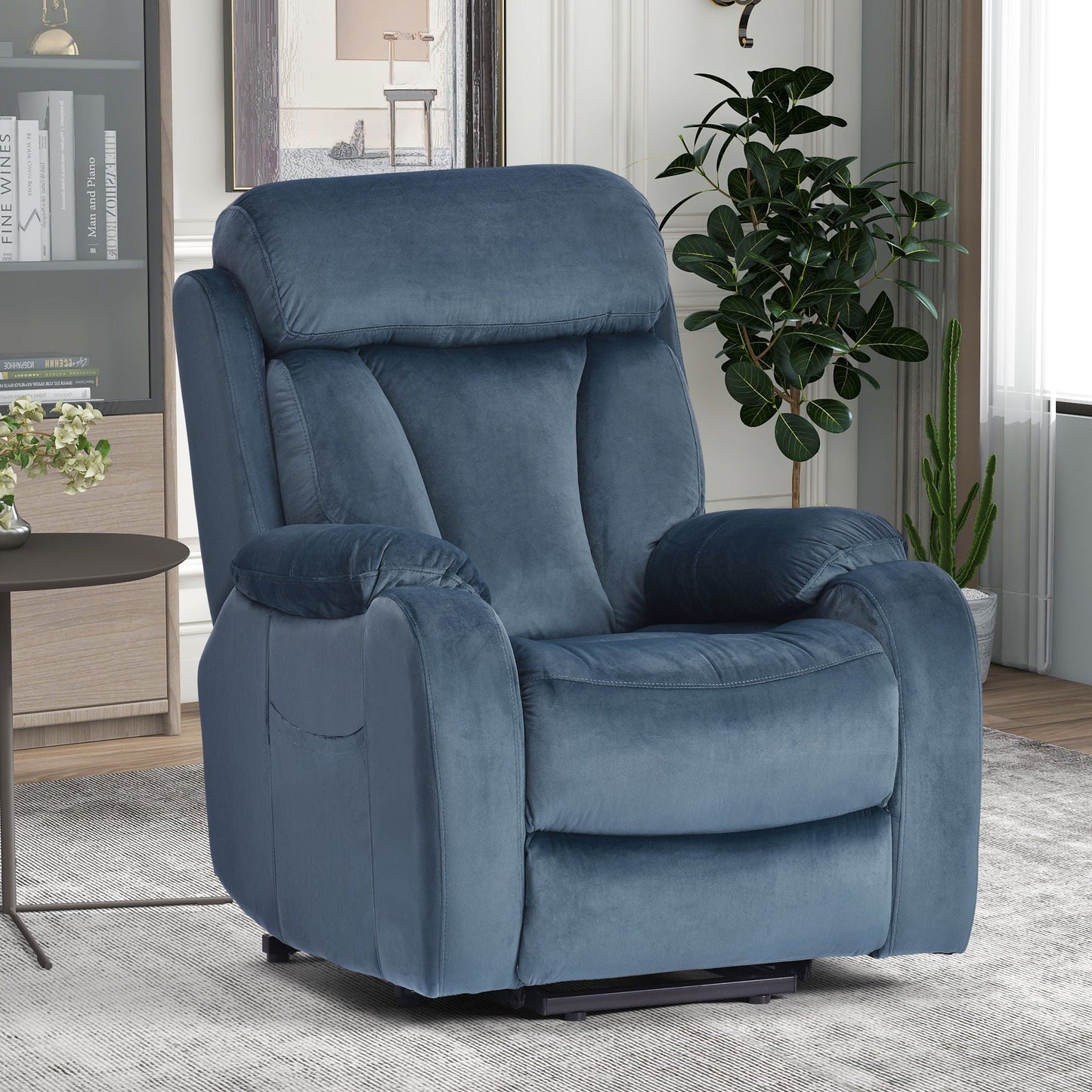 Power Lift Chair Recliner With Remote Control, Electric Reclining Sofa, Fabric Power Recliner For Living Room - Navy Blue Home Essentials