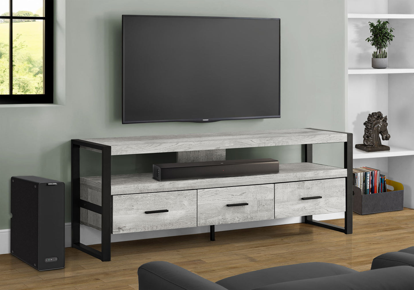 TV Stand, Console, Media Entertainment Center, Storage Drawers, Modern 8th Street