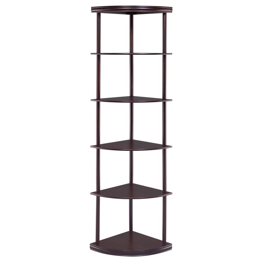 Bonwick - Wood 5-Shelf Corner Bookshelf - Cappuccino CoasterEveryday