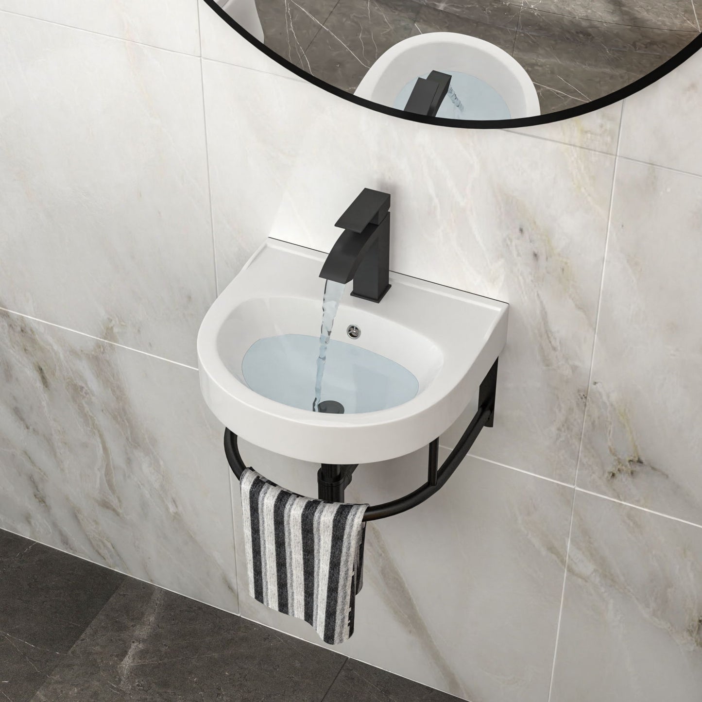 Wall Mounted Bathroom Sink With Towel Bar And Faucet - White / Black Daily Nest