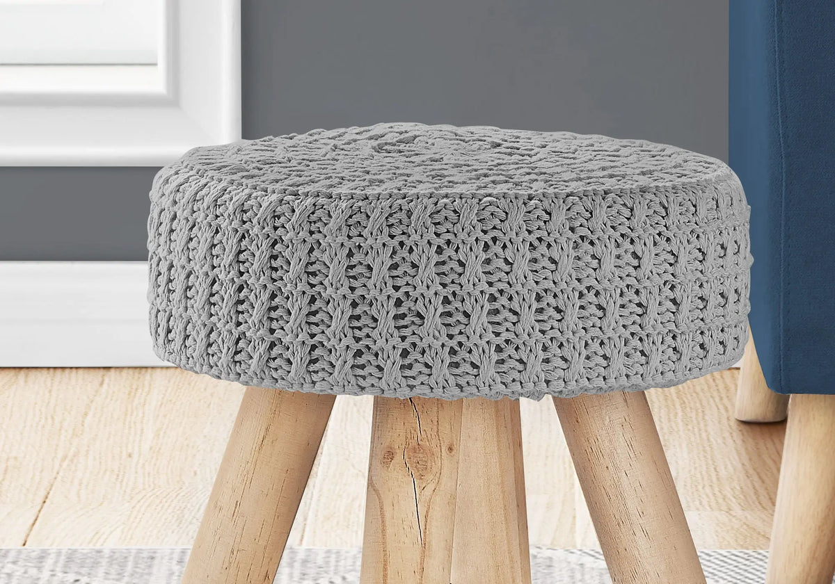 Ottoman, Pouf, Footrest, Foot Stool, Round Velvet, Natural Wood Legs, Contemporary, Modern 8th Street