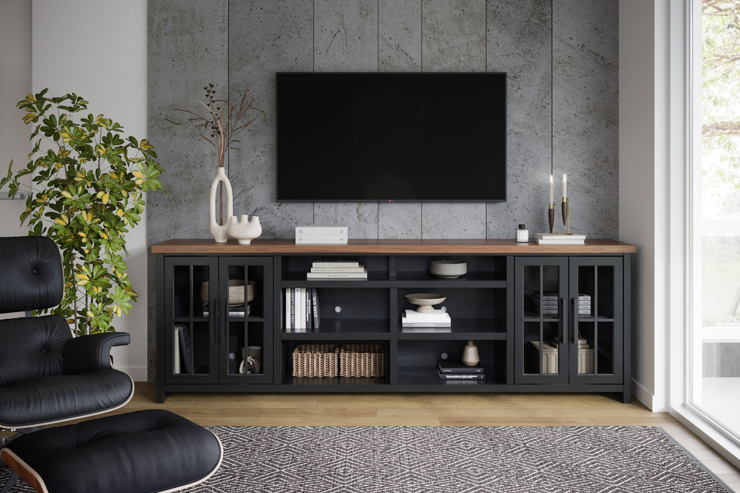 Essex - TV Stand Console For TVs Up To 100" - Black, Whiskey Legends