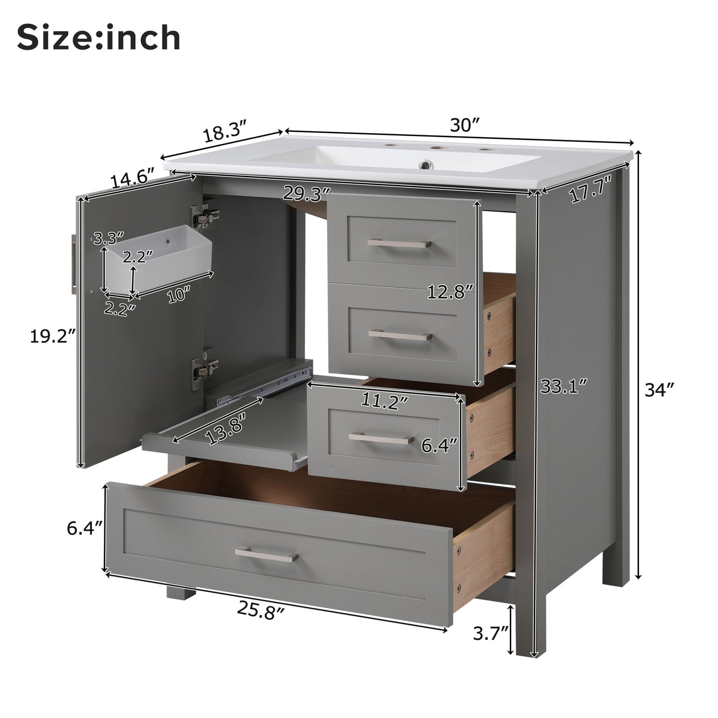 Modern Bathroom Vanity With Ceramic Sink, Solid Frame And Storage Solutions Hearth and Haven