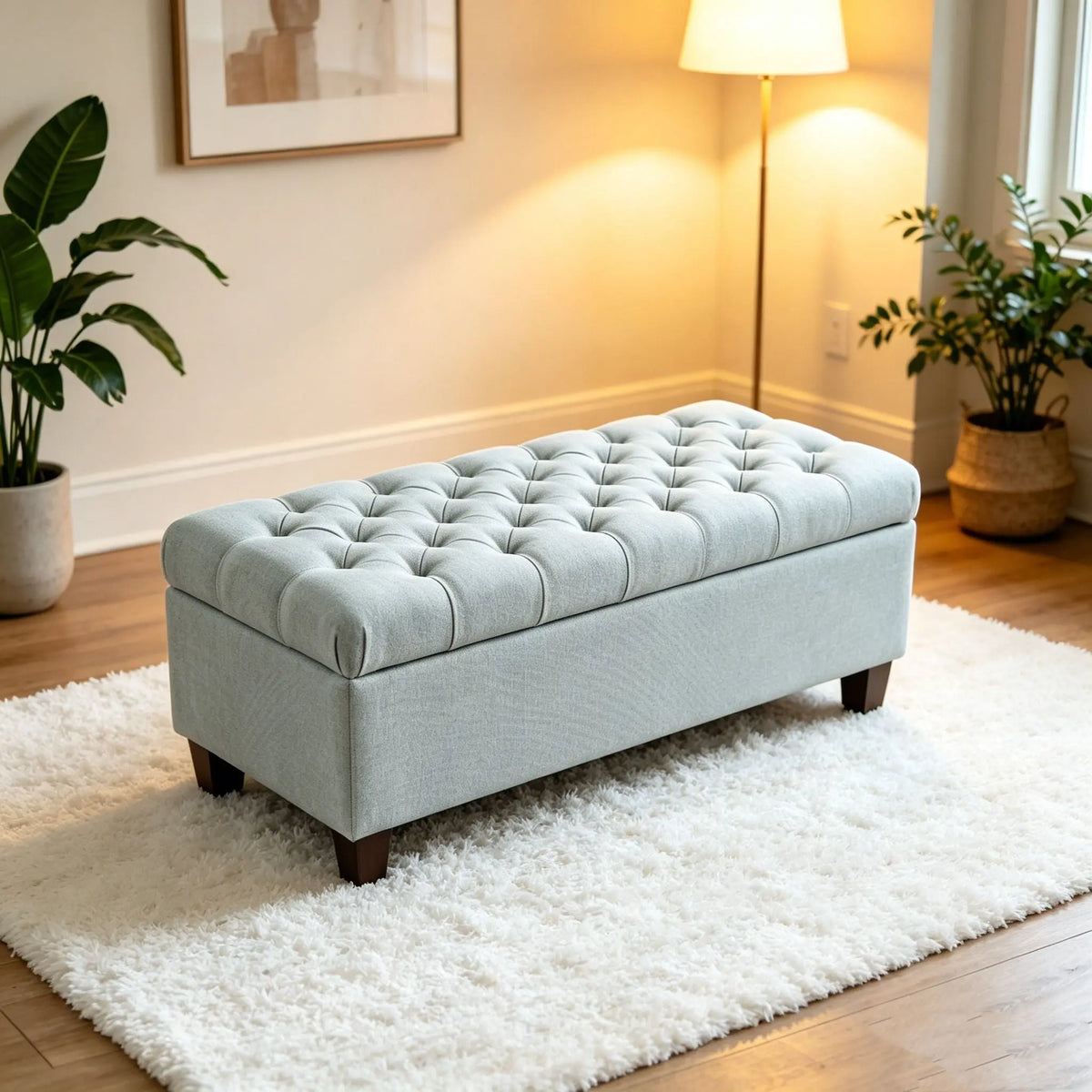 Storage Ottoman Bench With Safety Hinges Home Essentials