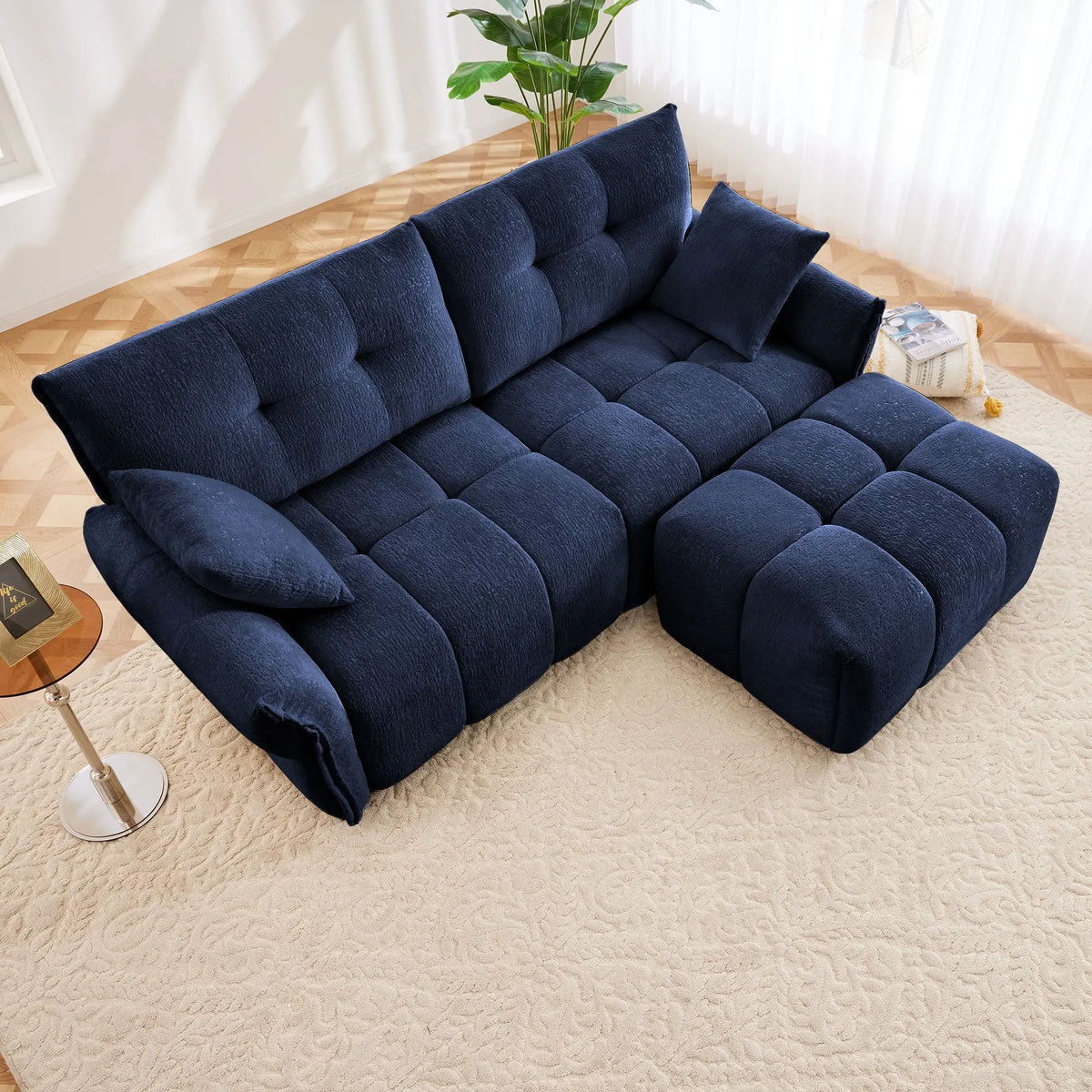 Sofa Set With Ottoman And Pillows, Textured, High Resilience Cushions Home Essentials