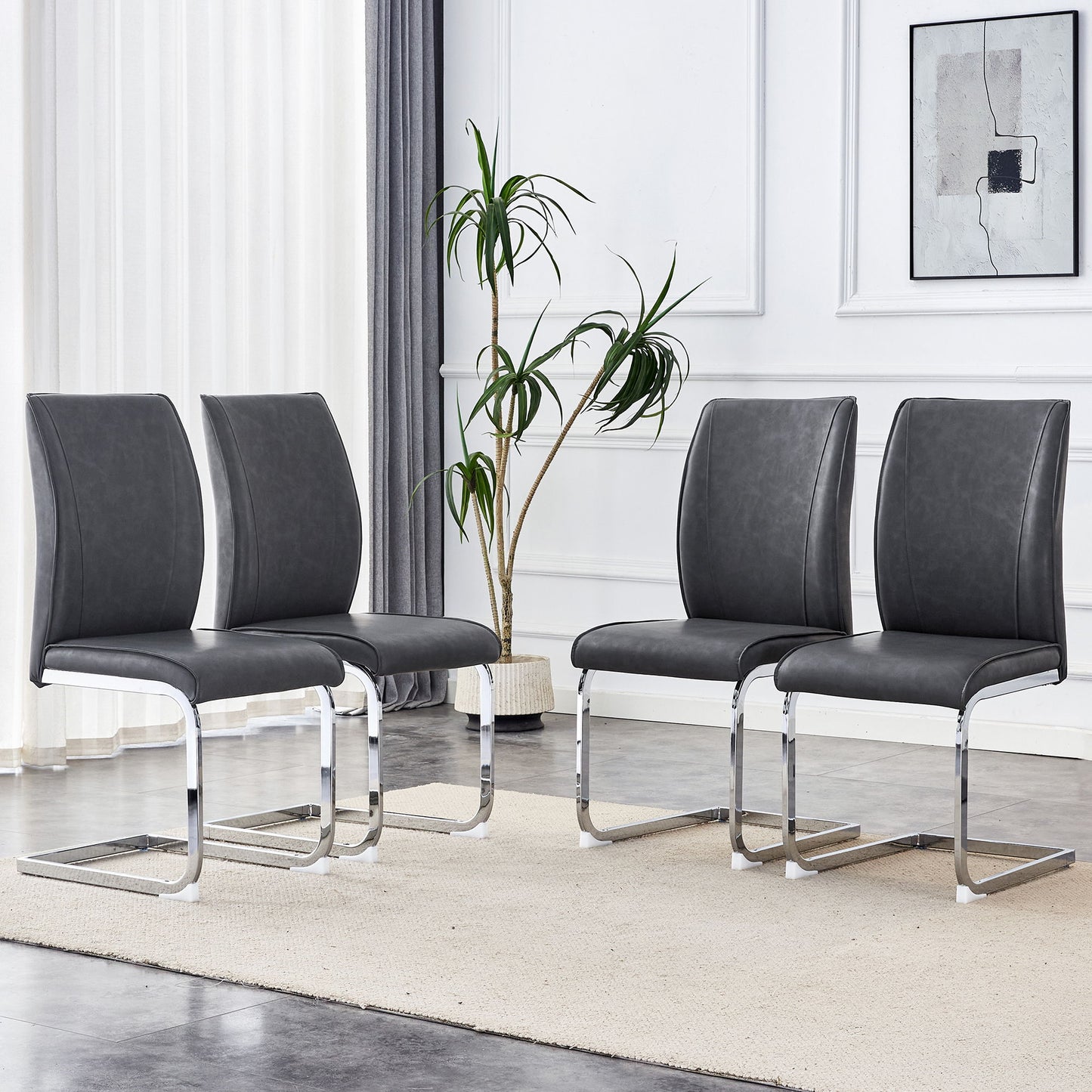 Luxury Simple Arch Chair Set Of 4 High Resilience Dining Chair - Dark Gray / Silver Home Essentials
