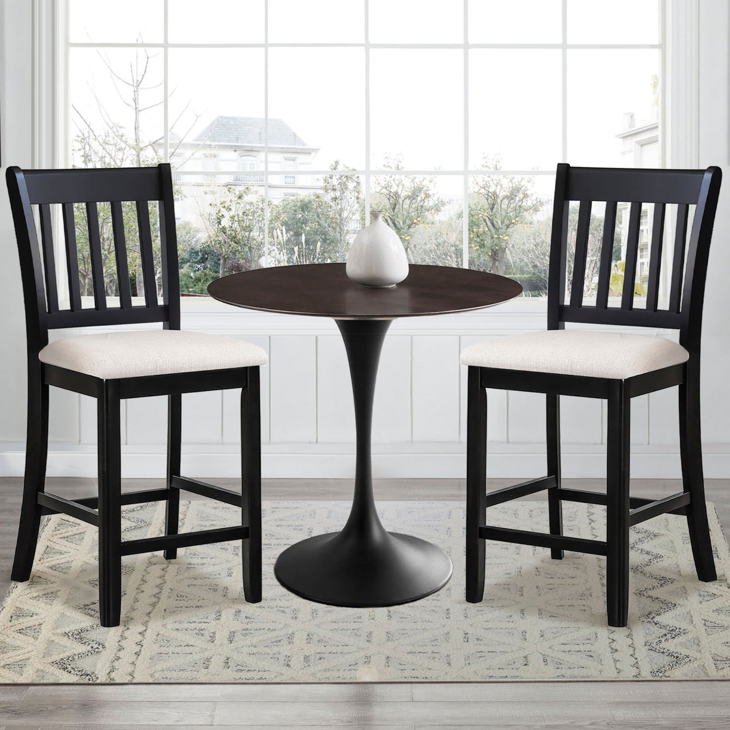 Transitional Rubberwood Dining Room Chairs (Set of 2) With Slatted Back - Black Home Essentials