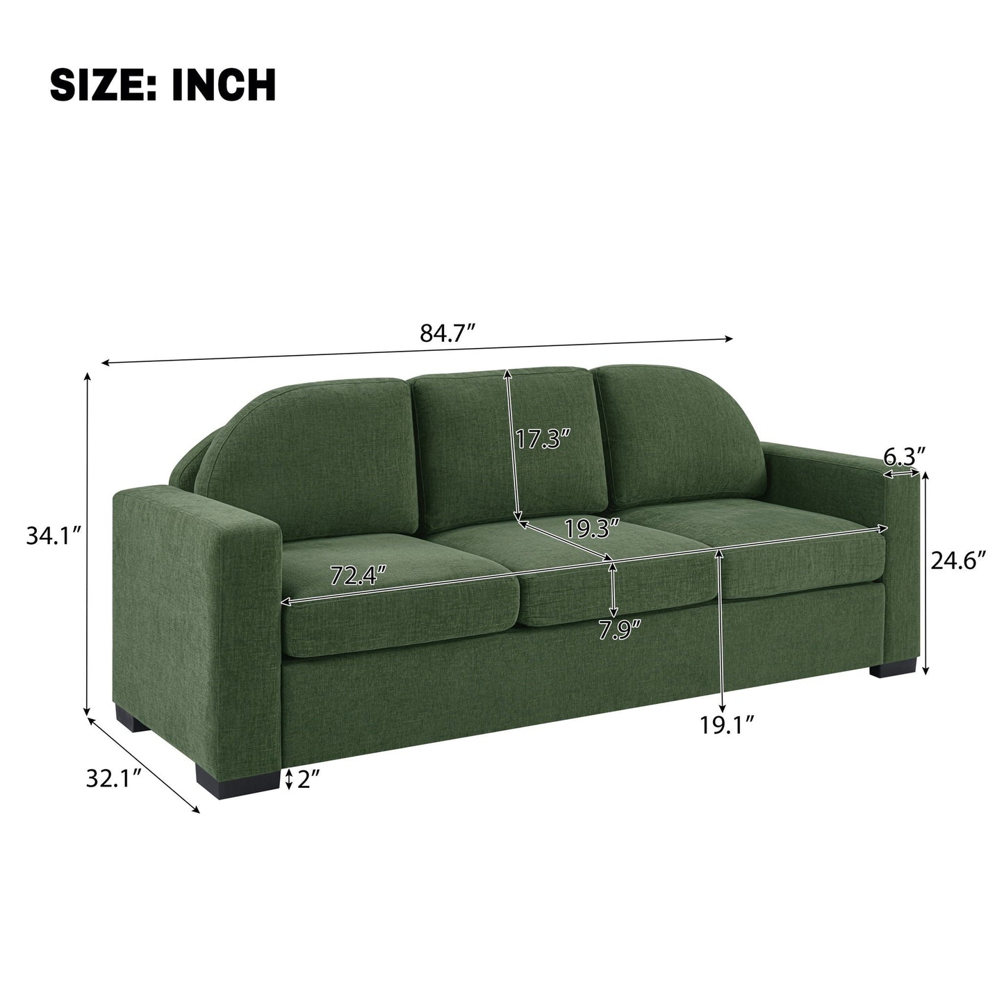 Modern 3 Seater Sofa With Curved Backrest Noble House