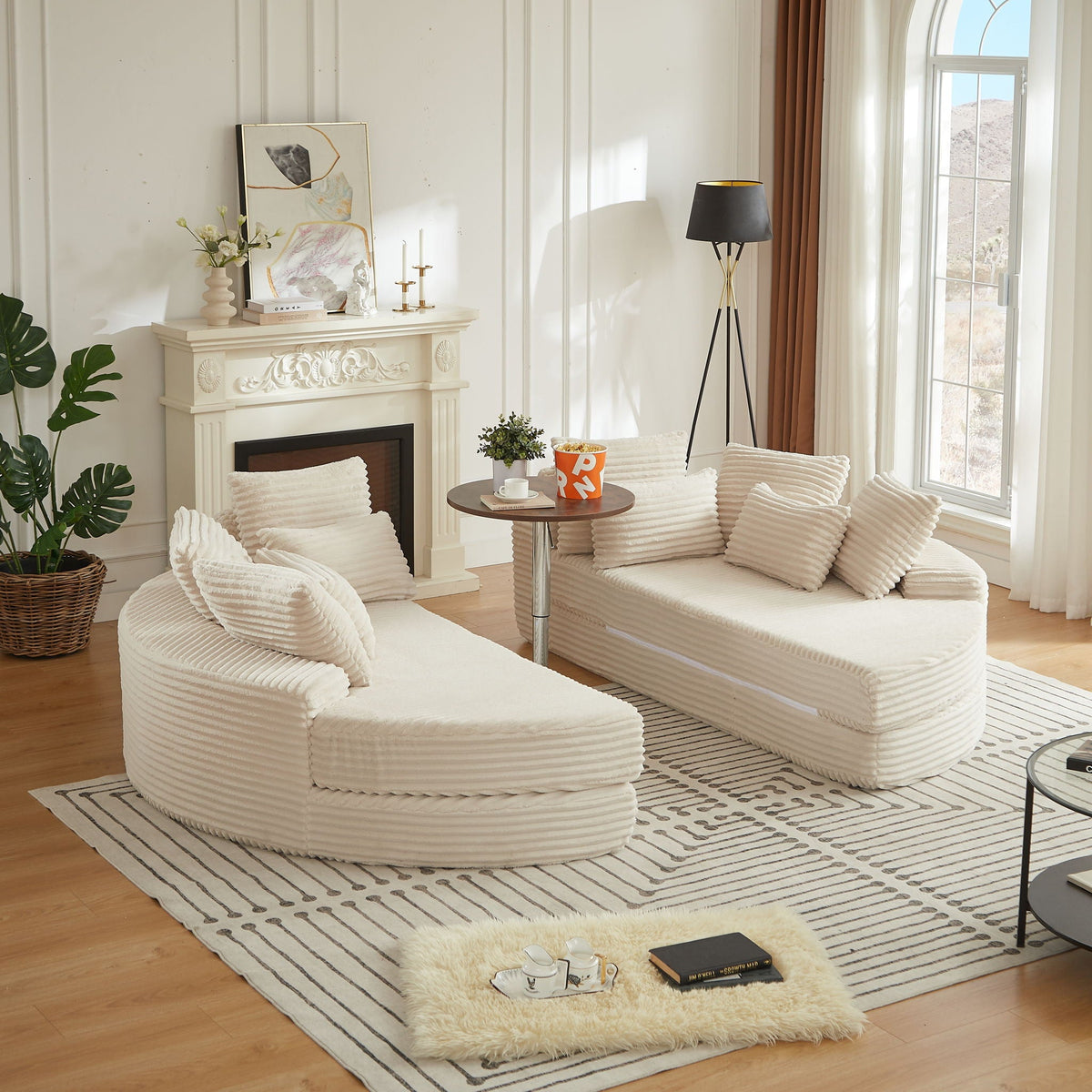 Round Oversized Sofa Bed With 5 Throw Pillows Home Essentials
