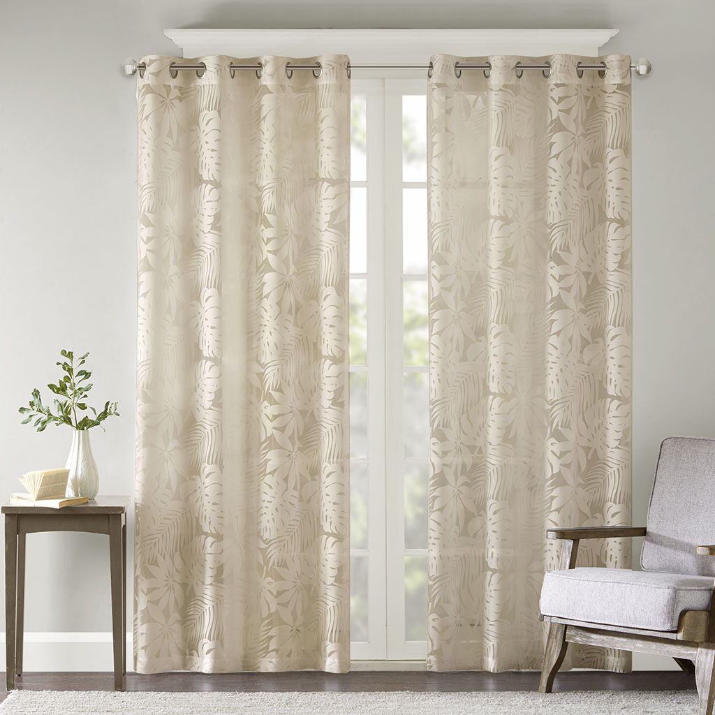 Leilani - 63" Palm Leaf Burnout Window Sheer - Natural Madison Park