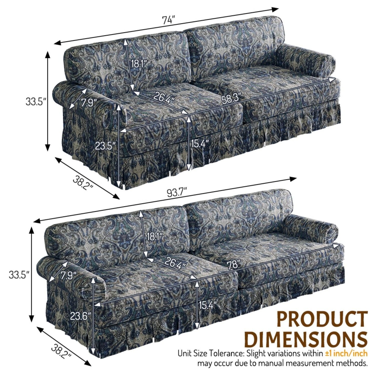 Luxuriously Comfortable Cloud Couch With Elegant Rolled Arms & Pleated Skirt Design Home Essentials