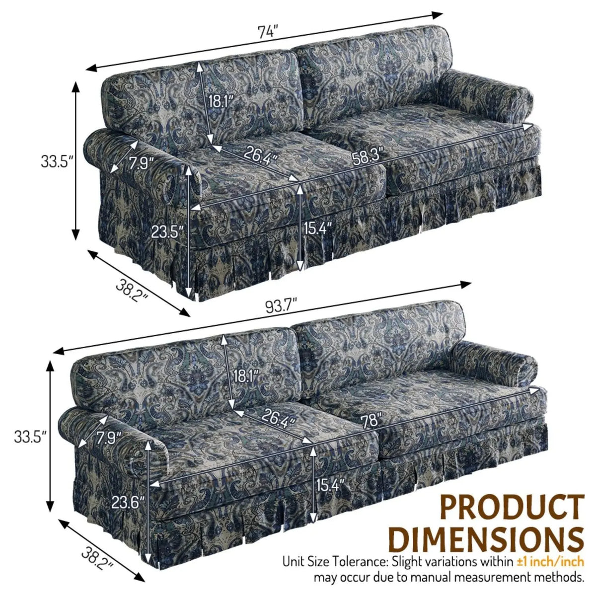 Luxuriously Comfortable Cloud Couch With Elegant Rolled Arms & Pleated Skirt Design Home Essentials