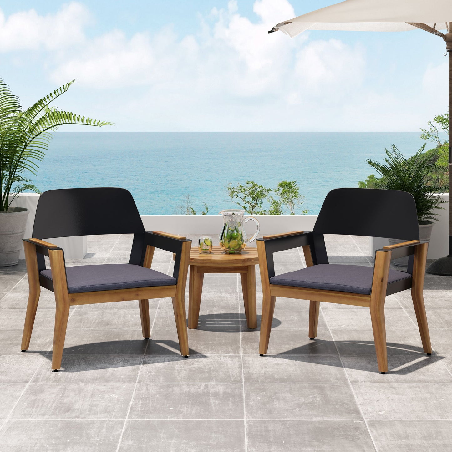 Soho - Transitional Style Outdoor Club Chair (Set of 2) With Cushions - Teak Noble House