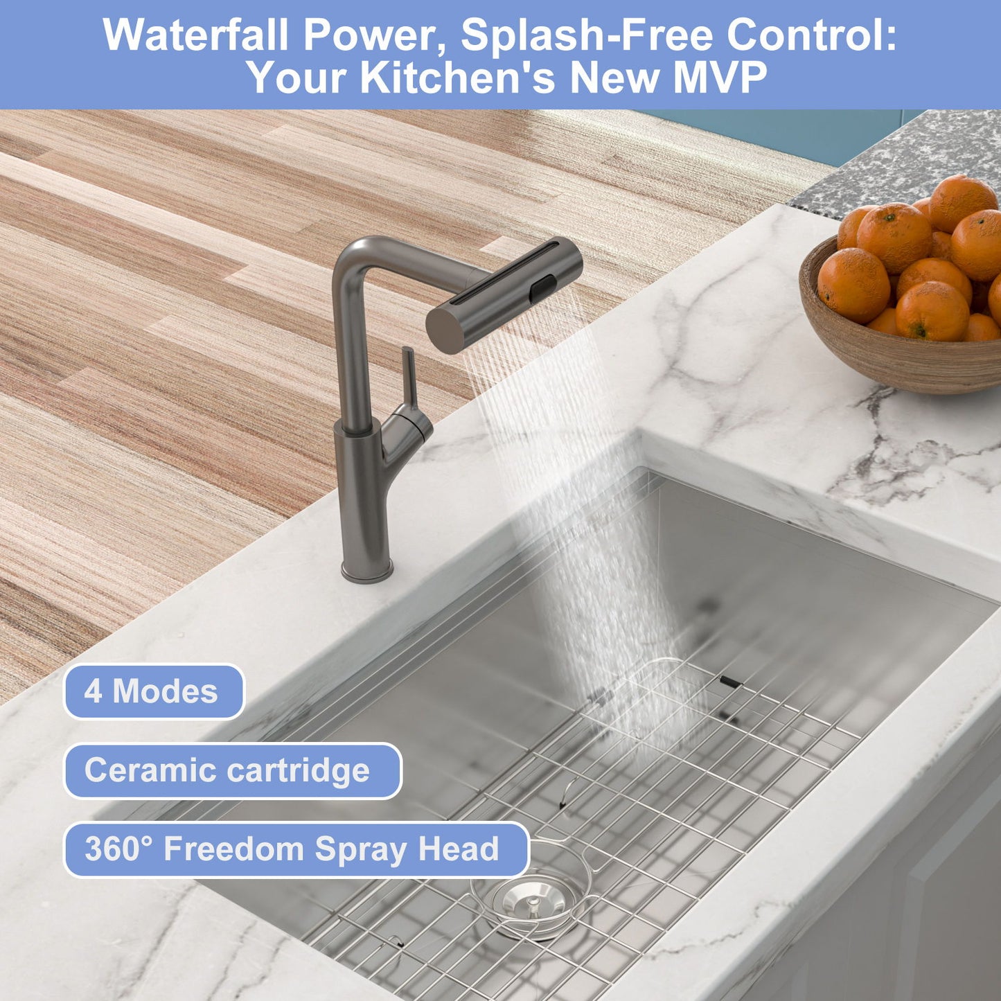360° Pull Down Kitchen Faucet With 4 Spray Modes Daily Nest