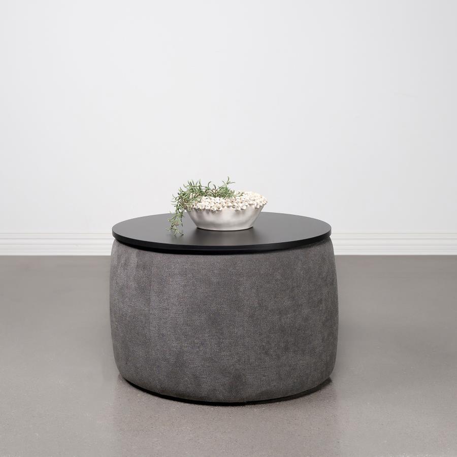 Tesoro - Round Upholstered Lift Top Storage Ottoman - Gray Coaster Fine Furniture