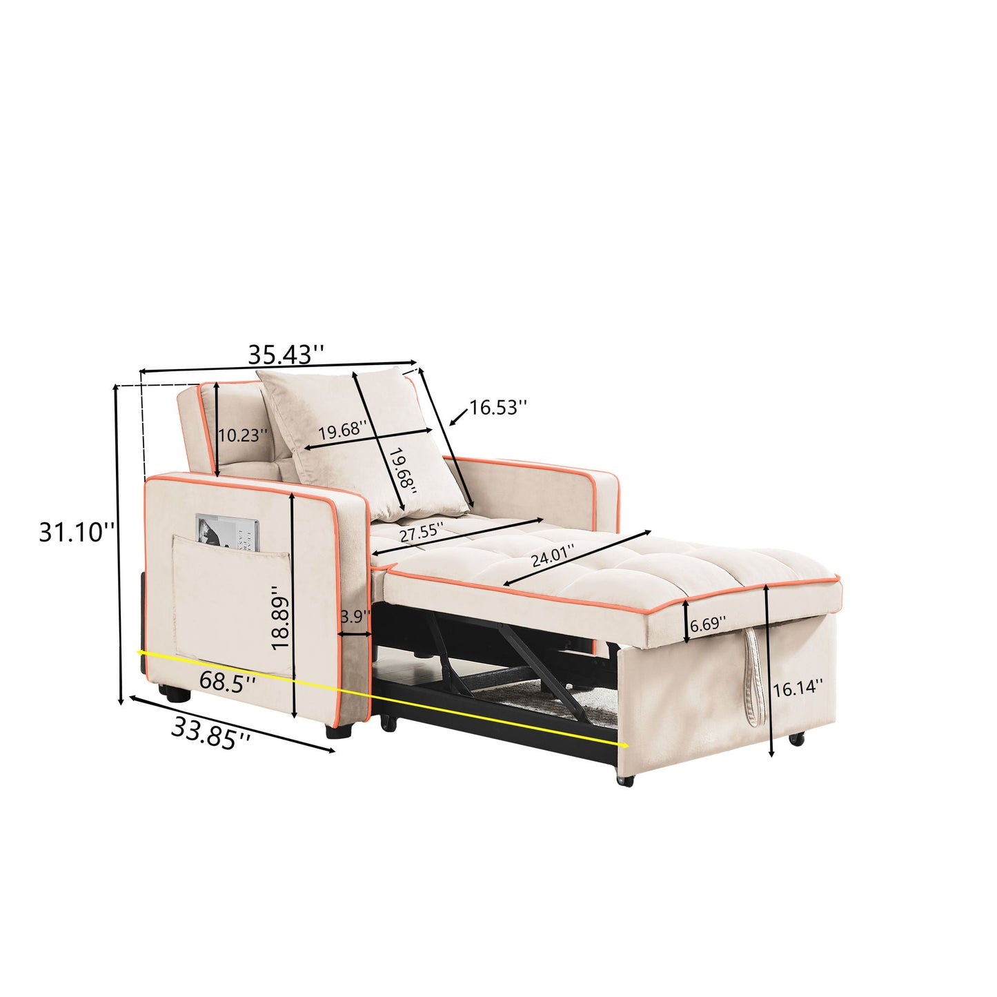 Modern 3 In 1 Sofa Bed Chair, Adjustable Recliner Home Essentials
