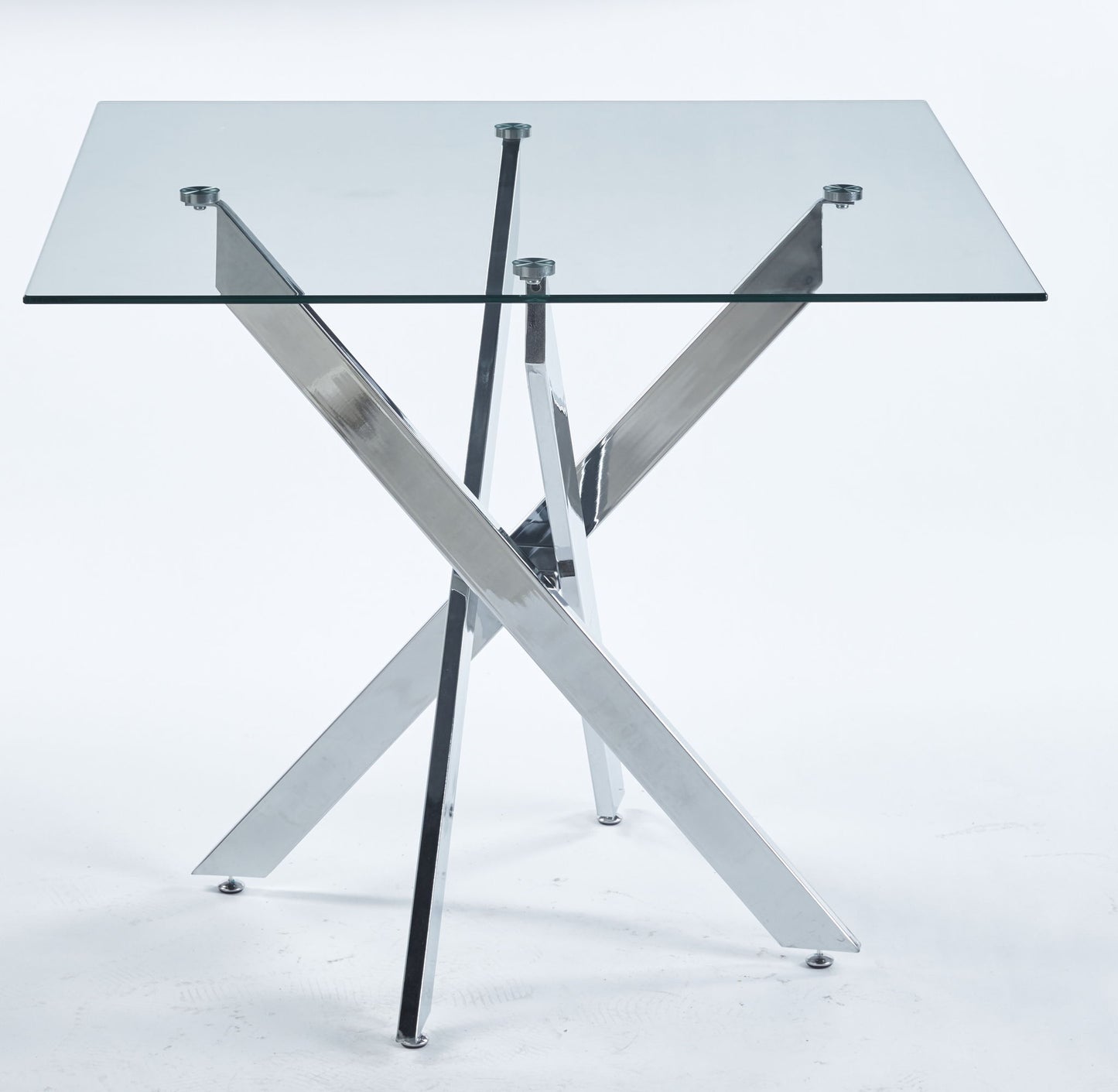 Dining Table With Cross Metal Leg And Tempered Glass, Modern Space Saving Kitchen Table For Living Room Legs, Square Table Home Essentials