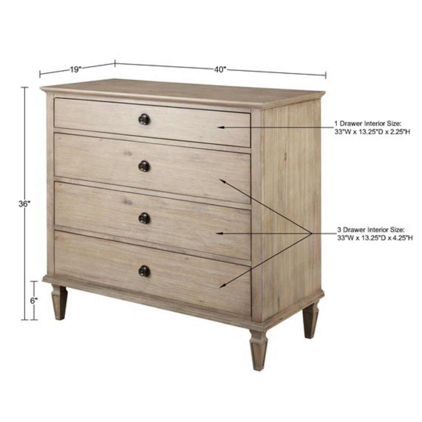 French Inspired Small Dresser - Wire Brushed Light Natural JLA