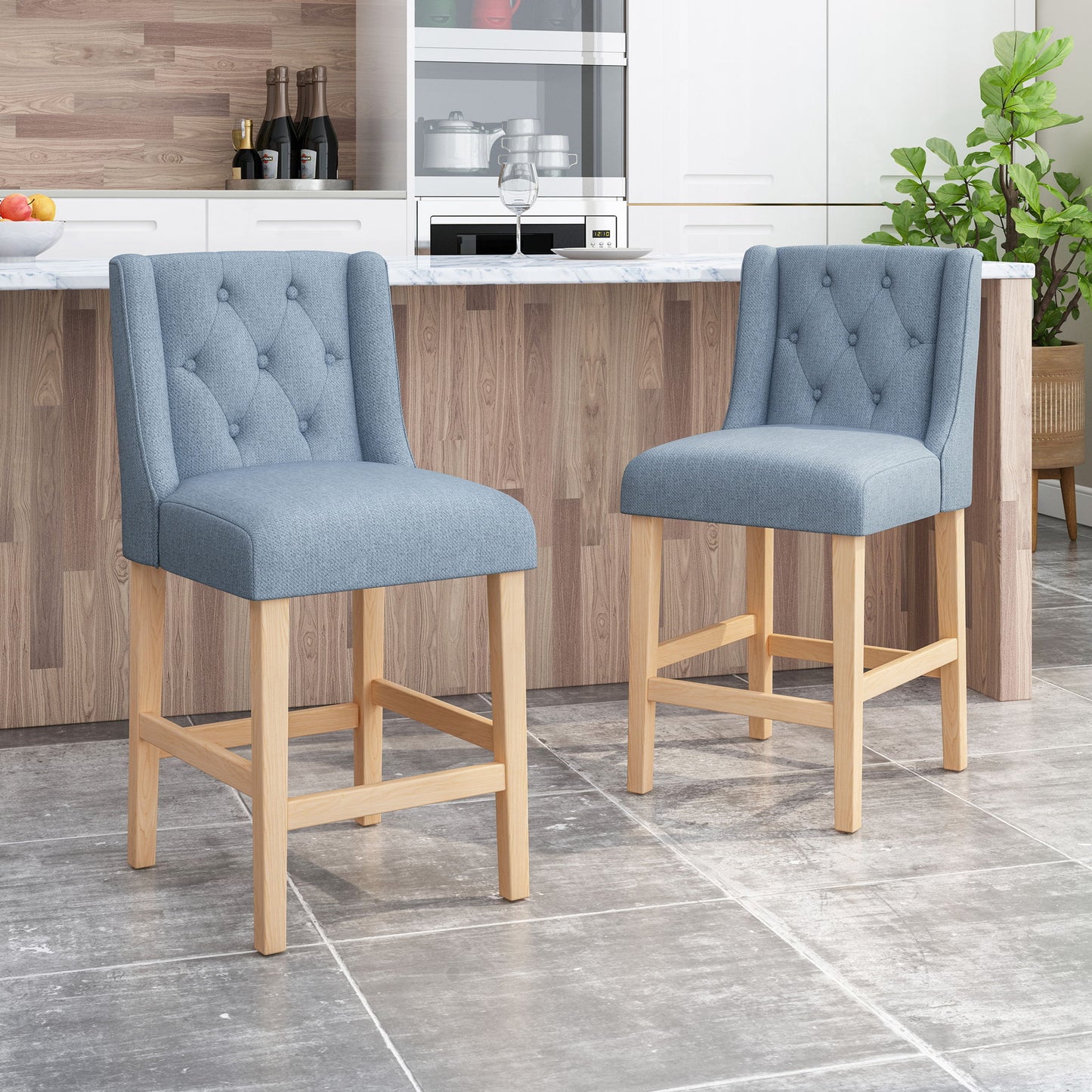 Vienna - Contemporary Fabric Tufted & Wingback Counter Stools (Set of 2) Noble House