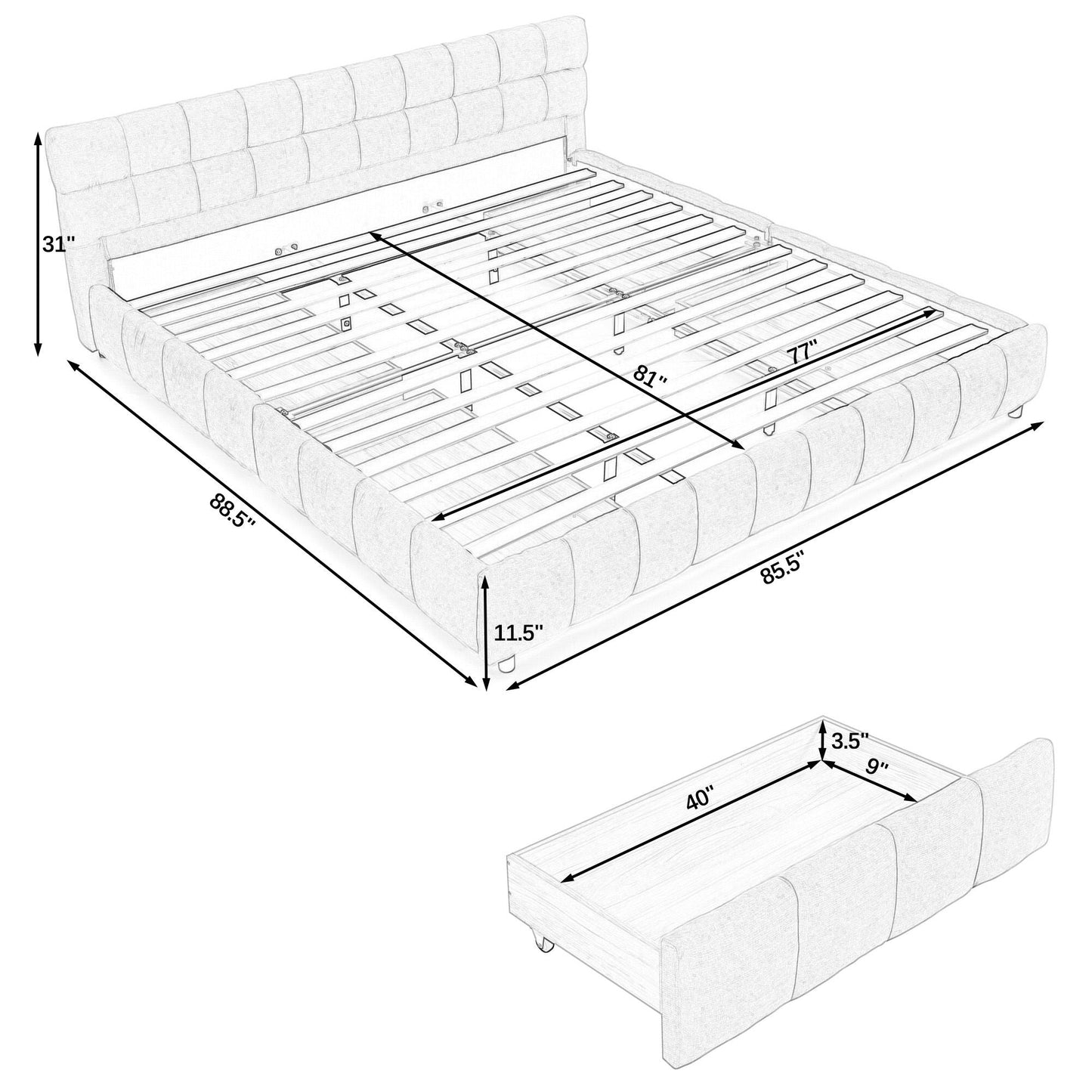Modern Platform Bed Frame With Thick Chenille Fabric Home Essentials