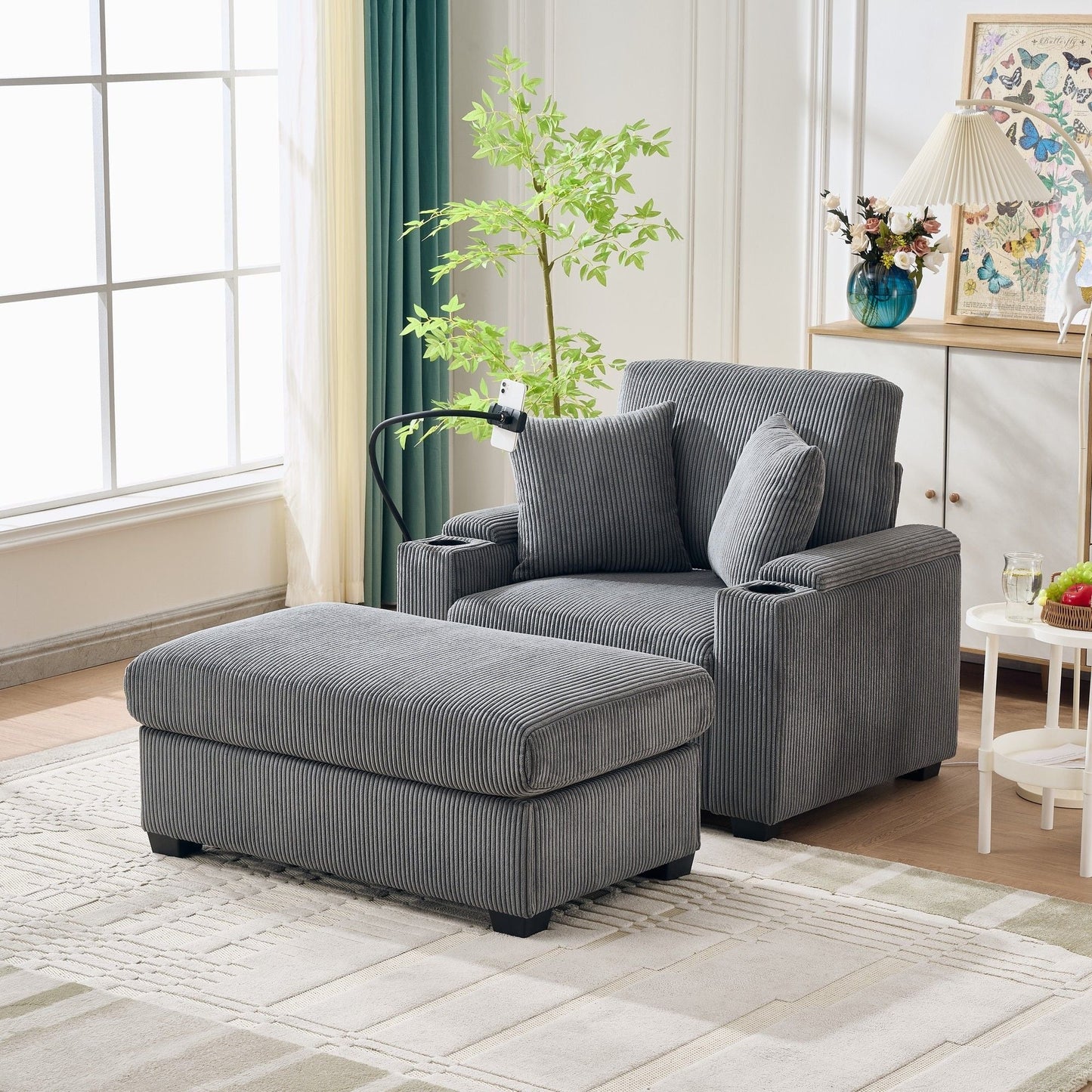 Oversized Chaise Lounge Chair With Ottoman And Storage Home Essentials