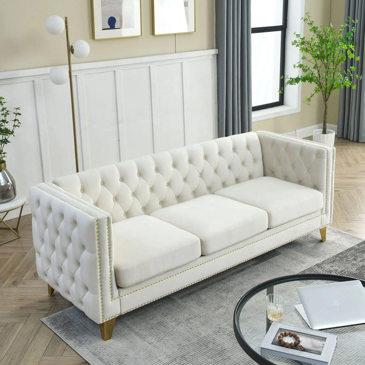 Upholstered Couch Sofa With Button Tufting For Living Room Home Essentials