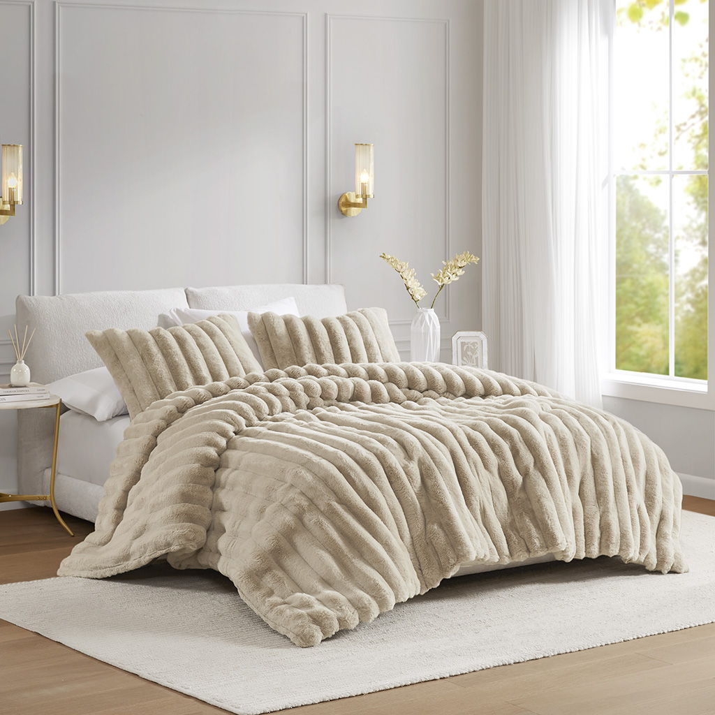 Jasmine - 3 Piece King Ultrasoft Ribbed Comforter Set - Taupe Madison Park
