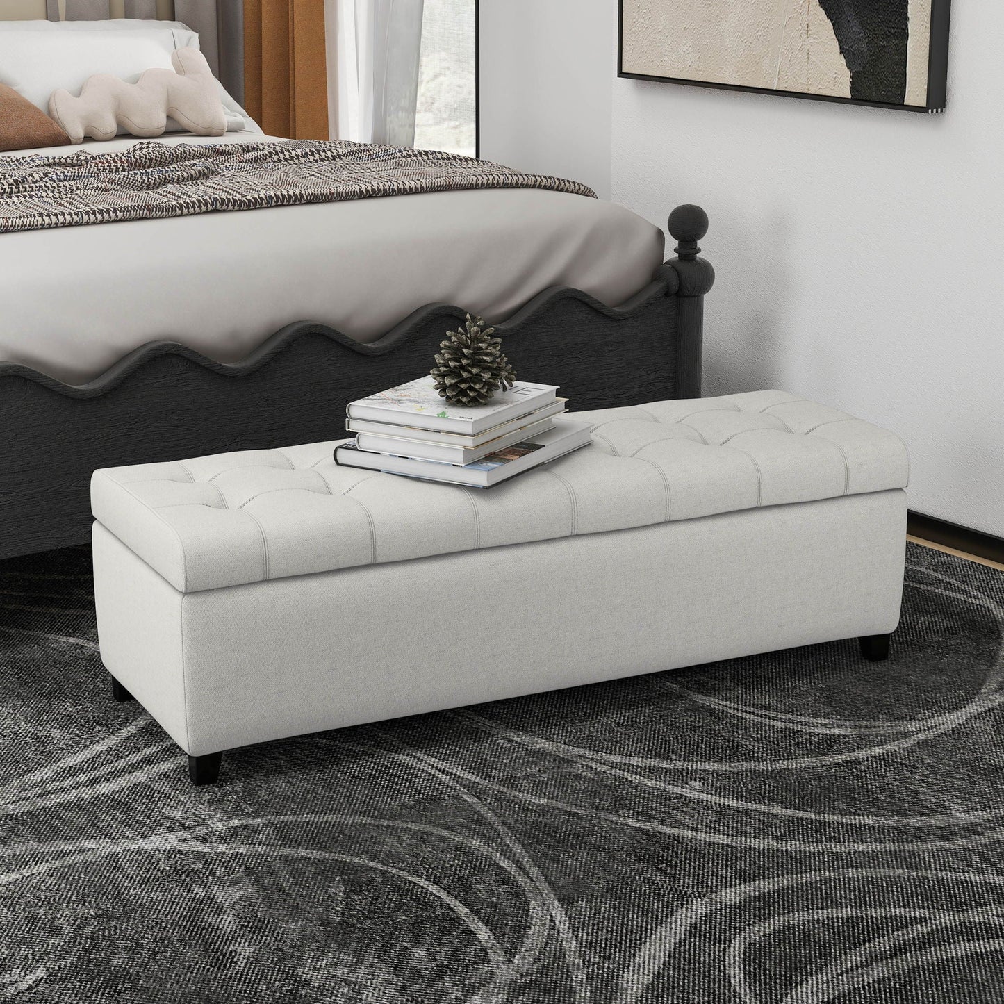 Upholstered Storage Ottoman Bench, Foot Rest For Bedroom Noble House