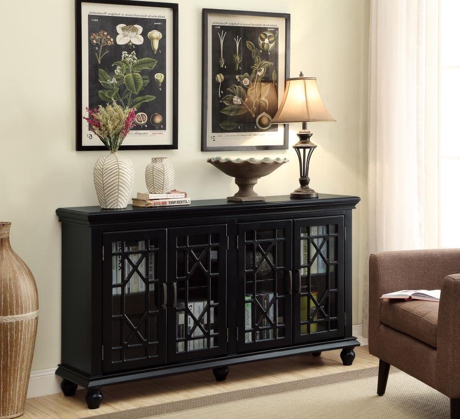 Kovu - 4 Door Wood Lattice Storage Accent Cabinet - Black CoasterEssence