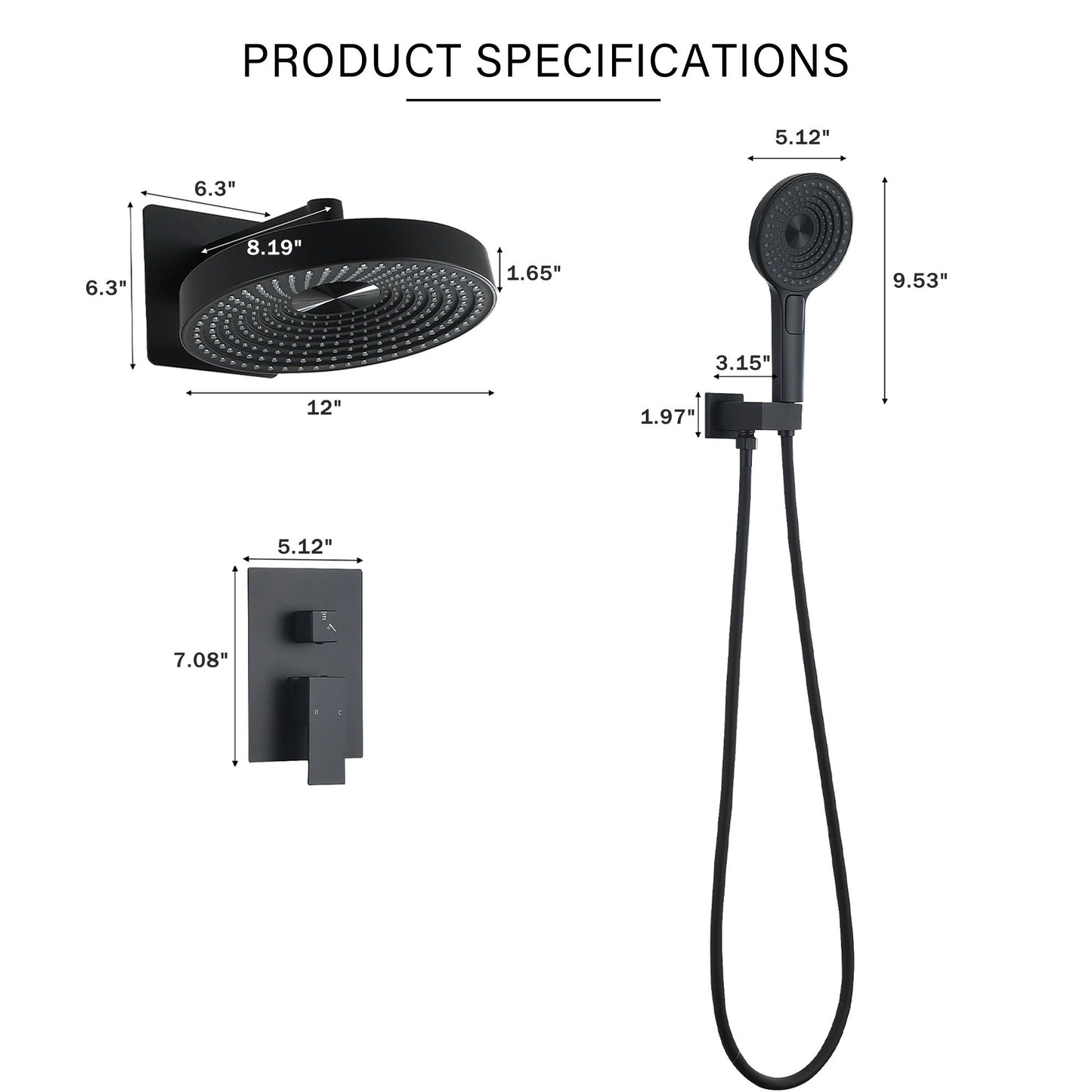 Concealed Shower System 2 Function Set With Control Valve - Matte Black Daily Nest
