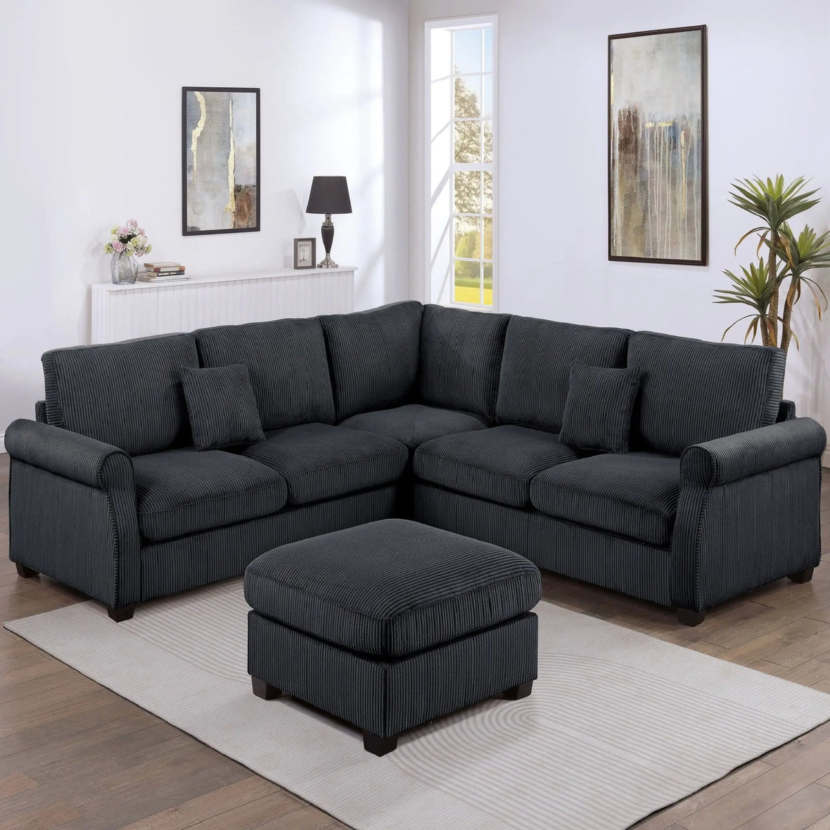 Modern Sectional Set With Corner Wedge, Loveseat, Ottoman & 2 Pillows Home Essentials