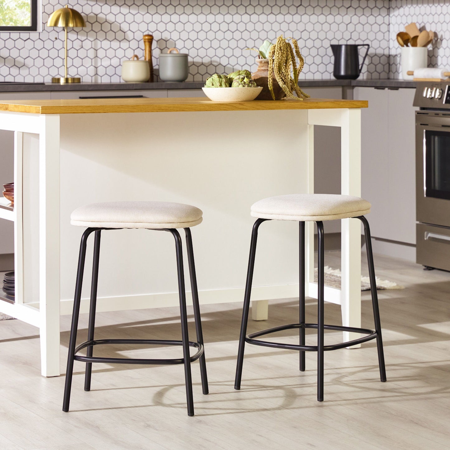 Modern Simple Counter Stool With Upholstered Seat (Set of 2) Walker Edison
