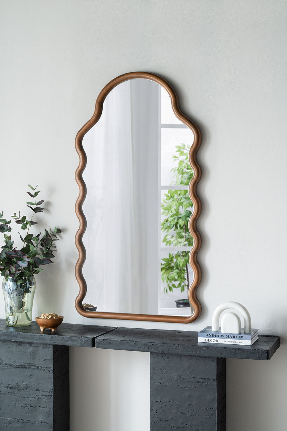 Wood Mirror With Unique Frame - Brown Daily Nest