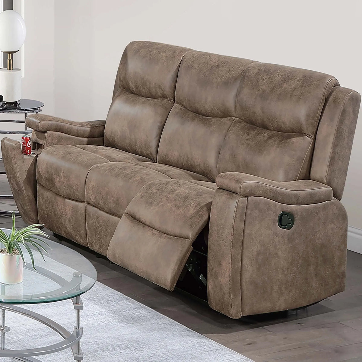 1 Piece Manual Motion Sofa Console Loveseat With Plush Back Cushion And Hidden Cup Holder - Auburn Home Essentials