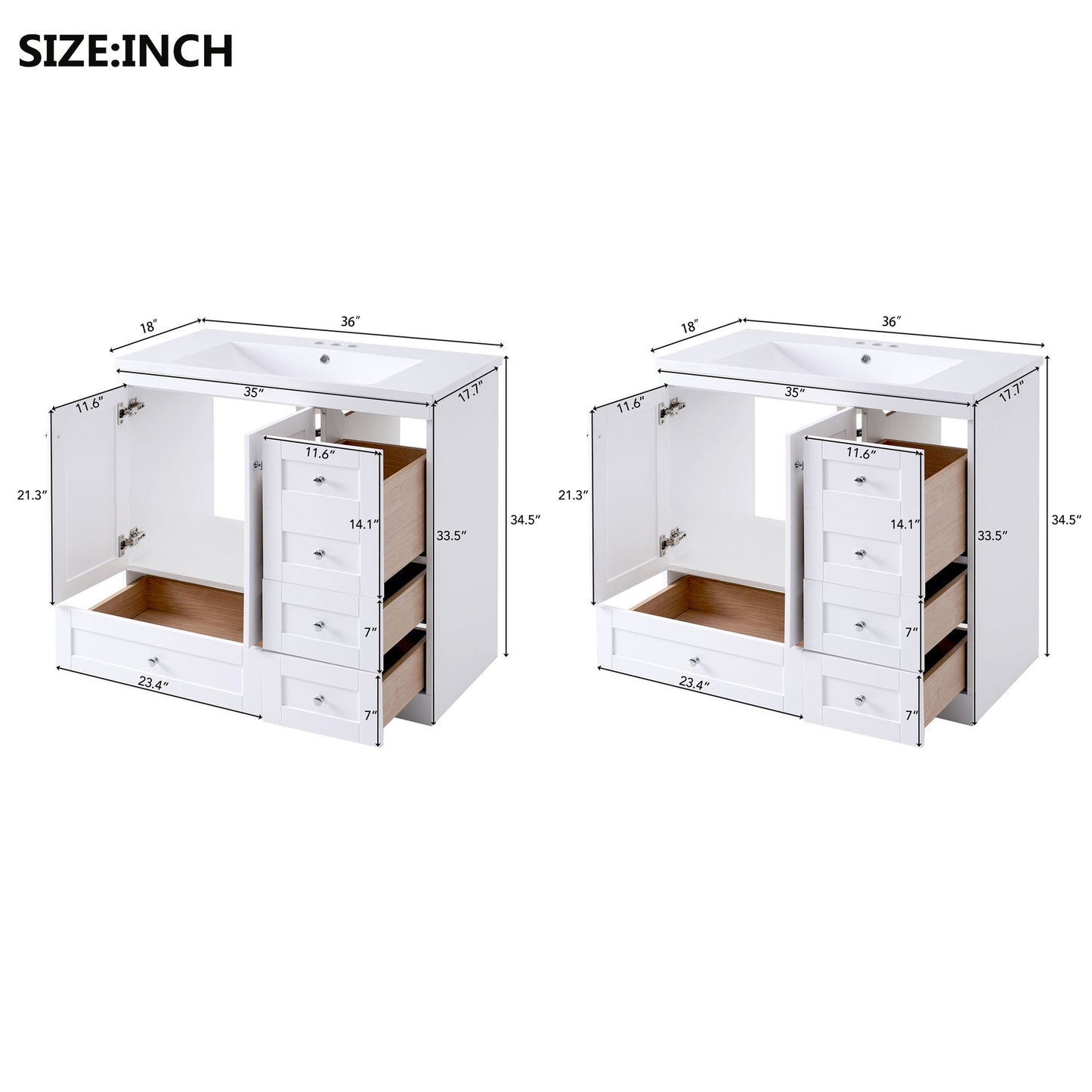 Shaker Free Standing Bathroom Vanity Cabinet With Sink, Soft Close Drawers, Soft Close Doors Hearth and Haven