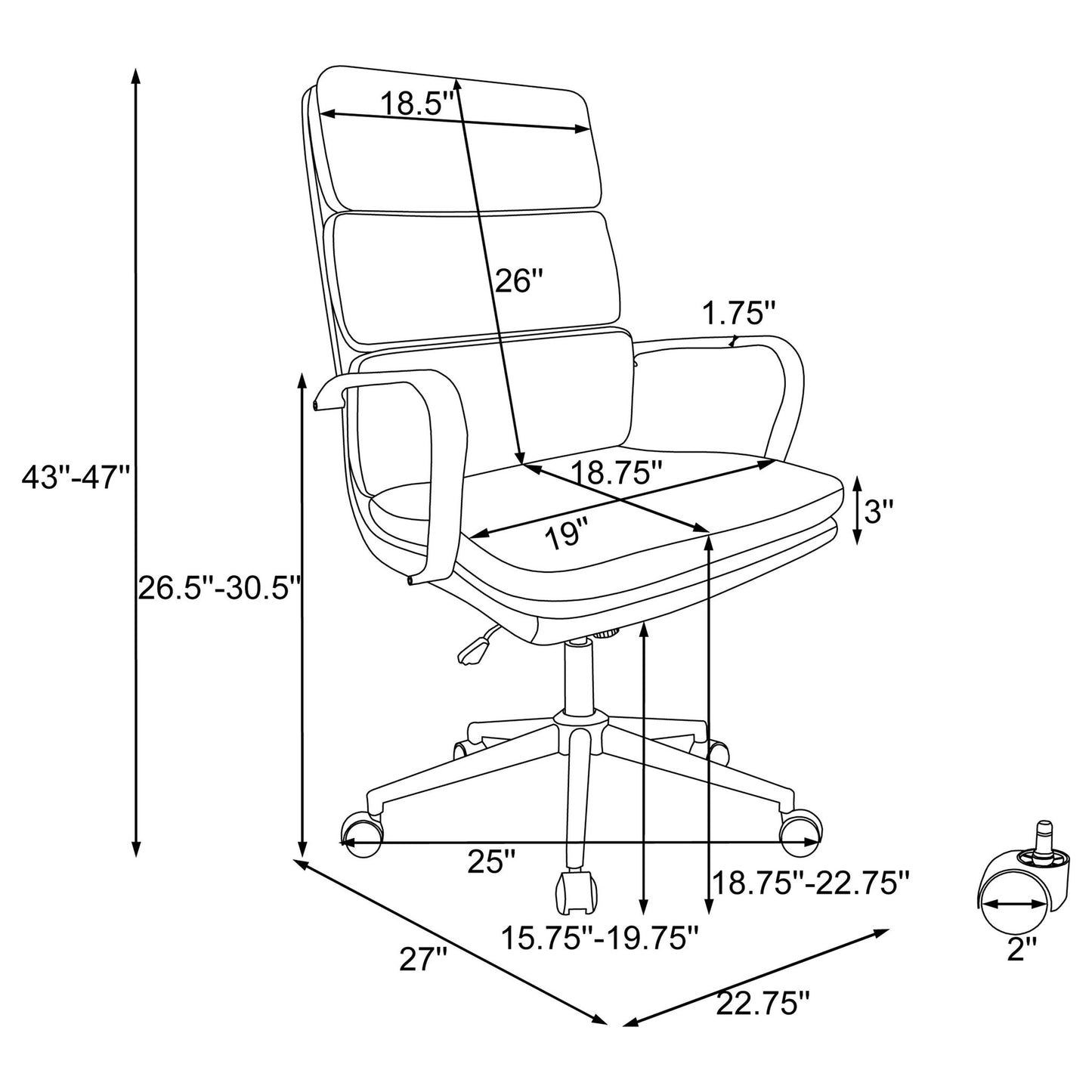 Molly - Upholstered Adjustable High Back Office Chair With Base - White Furniture Max