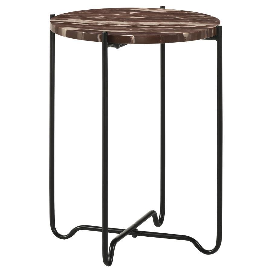 Latifa - Round Marble Top Accent Side Table - Red And Black CoasterEssence