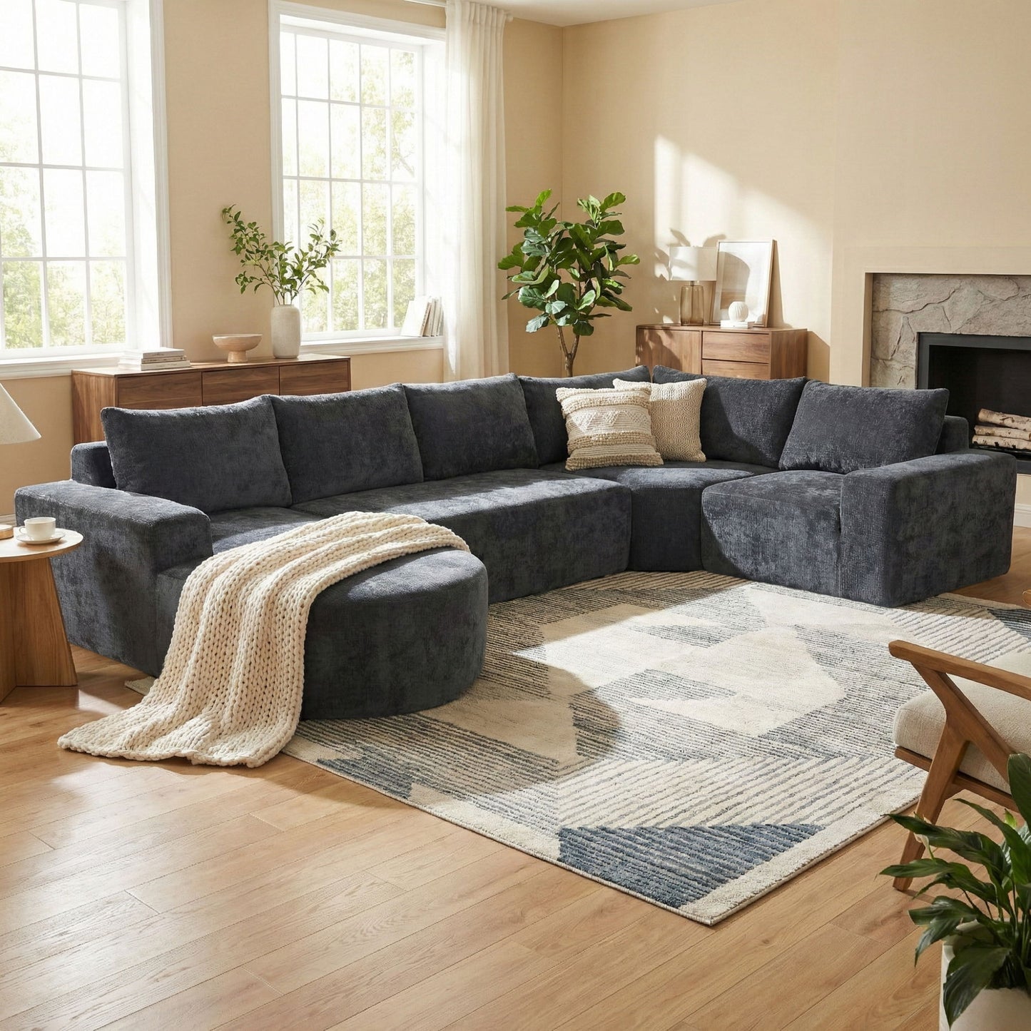 Modular Cloud Sectional Sofa Set, U-Shaped Upholstered Couch With Deep Seat Noble House