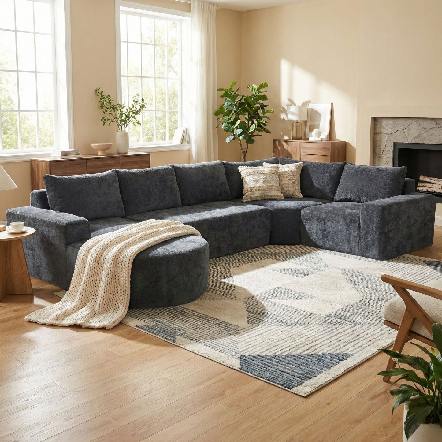 Modular Cloud Sectional Sofa Set, U-Shaped Upholstered Couch With Deep Seat Noble House