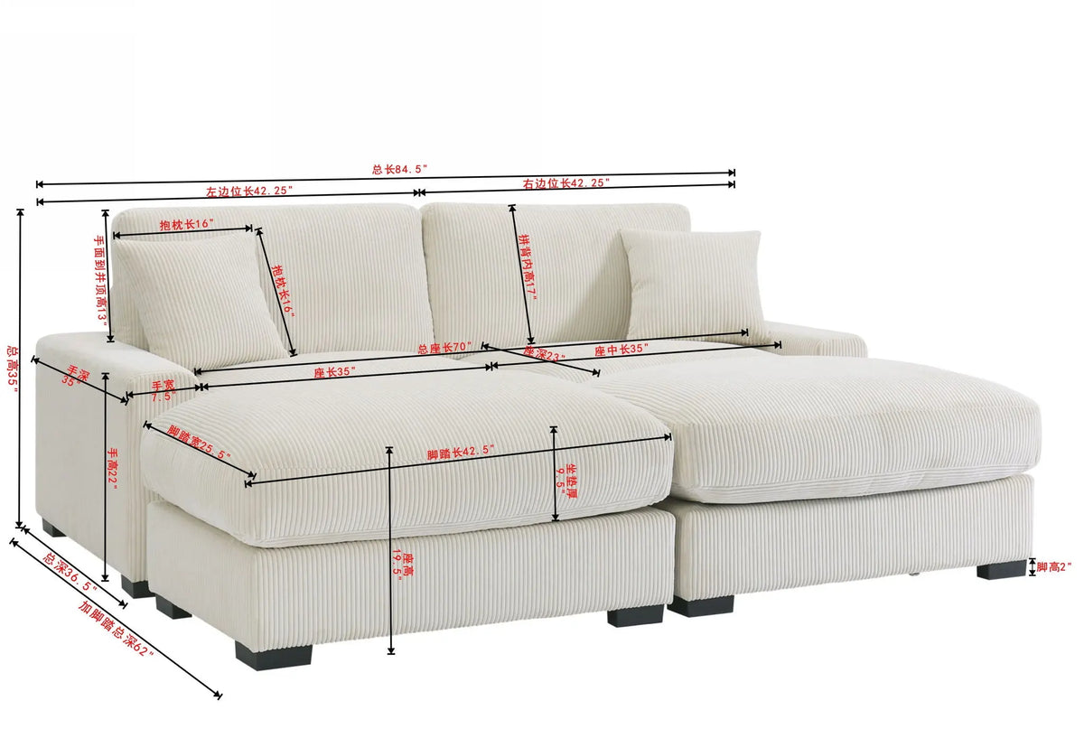 4 Seater Oversized Sectional Sofa With 2 Ottoman And 2 Pillows Home Essentials