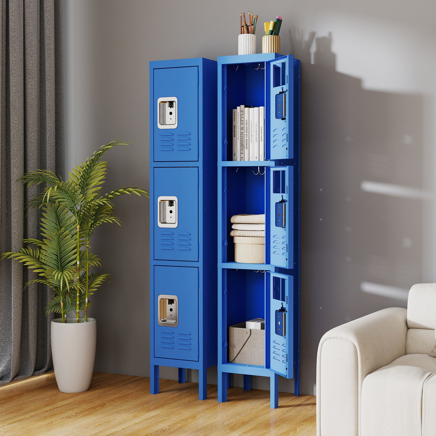 Lockers For Employees With 3 Door Storage Locker Durable For Gym, School, Office - Blue Home Essentials