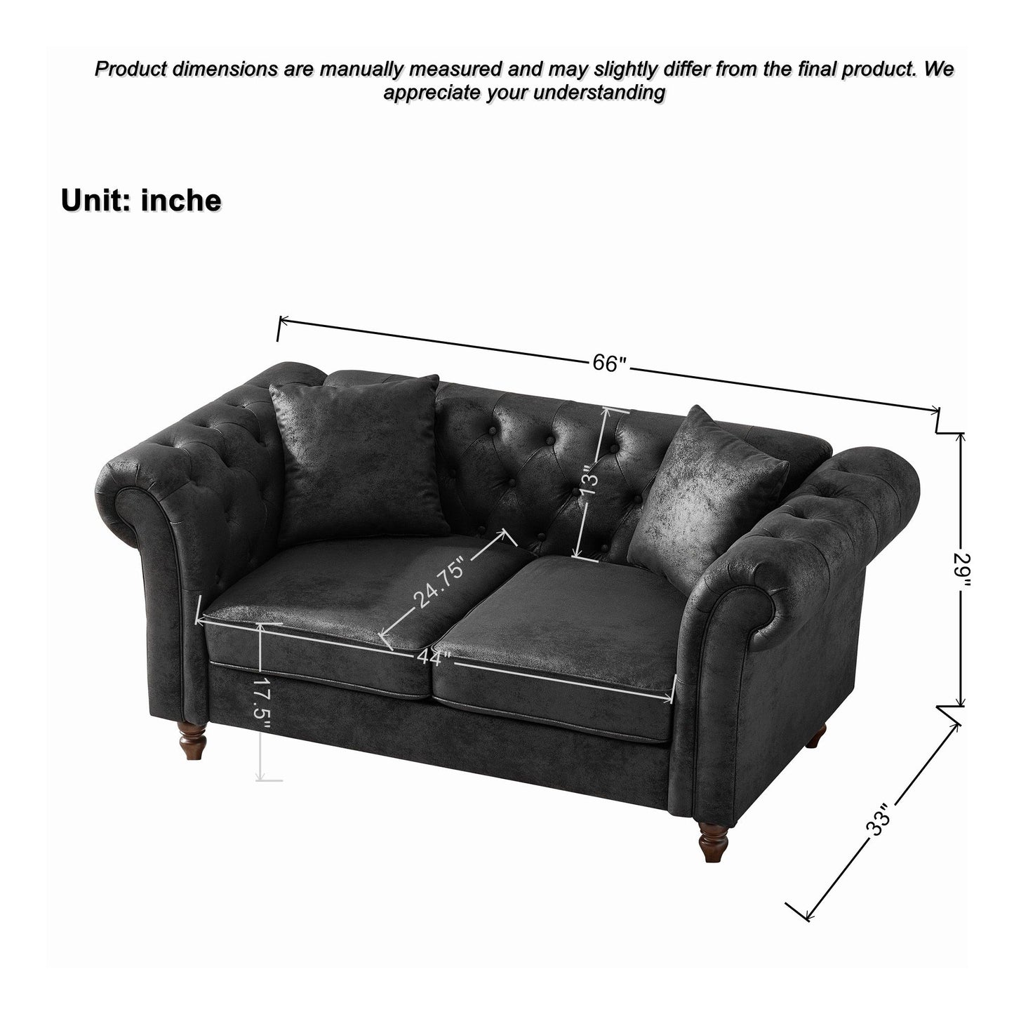 Chesterfield Loveseat, High Tech Fabric Roll Armrest Home Essentials