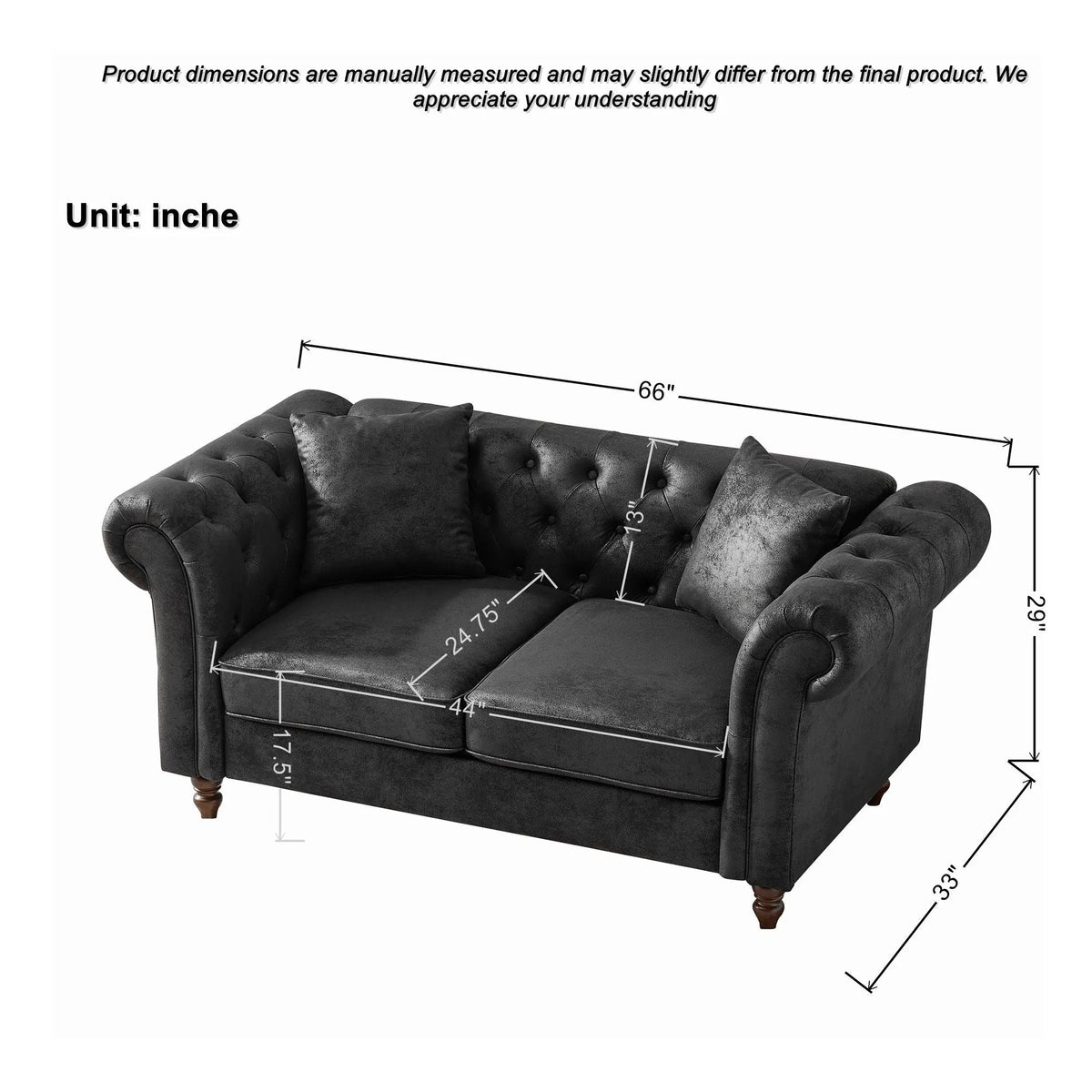 Chesterfield Loveseat, High Tech Fabric Roll Armrest Home Essentials