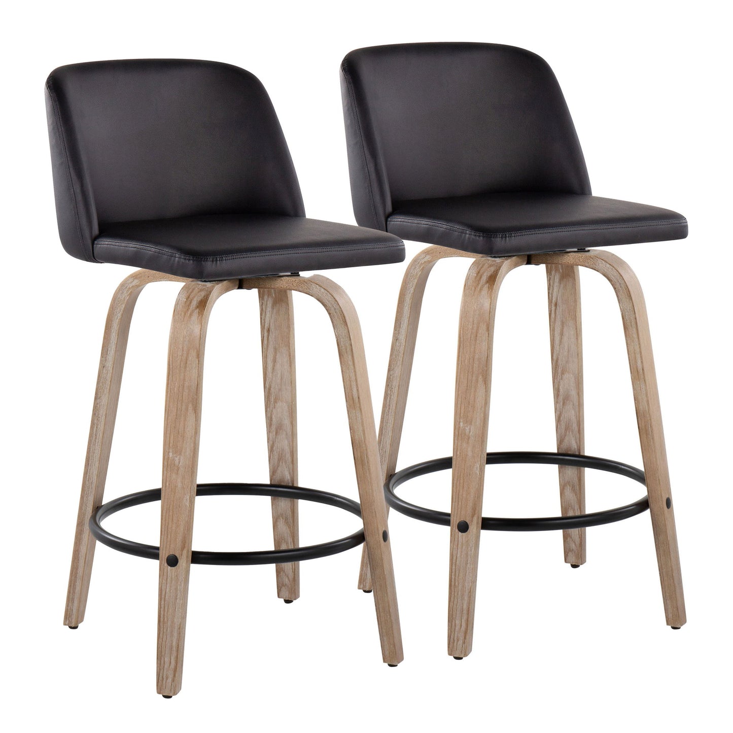 Toriano - Contemporary Fixed-Height Counter Stool & Swivel With Round Footrest (Set of 2) Lumi Source