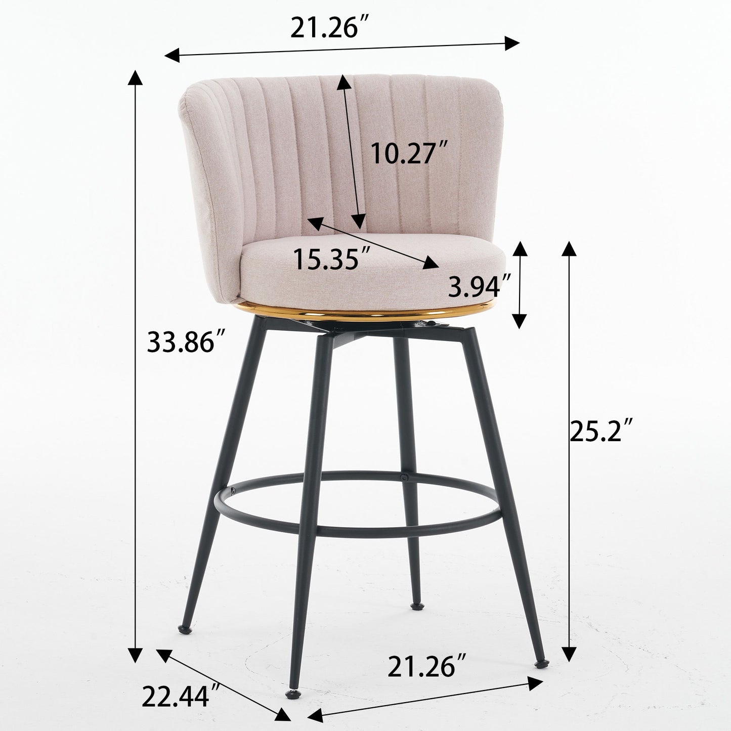 Swivel Bar Stools, High-Back, Adjustable, Upholstered With Elegant Metal Back Accents For Kitchen, Bar, Or Dining Room (Set of 2) Home Essentials