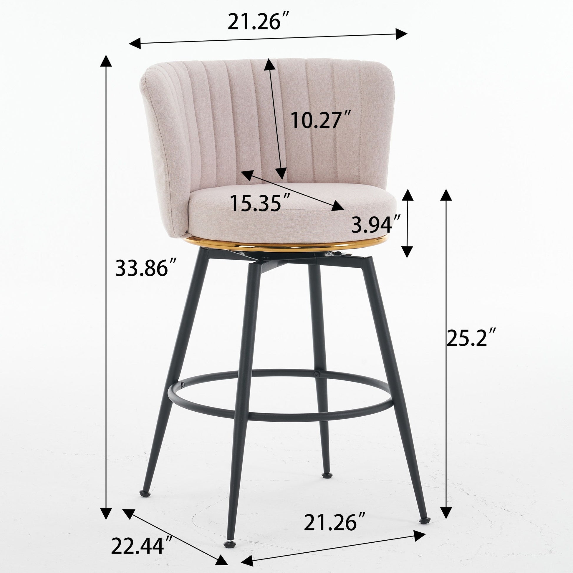Swivel Bar Stools, High-Back, Adjustable, Upholstered With Elegant Metal Back Accents For Kitchen, Bar, Or Dining Room (Set of 2) Home Essentials
