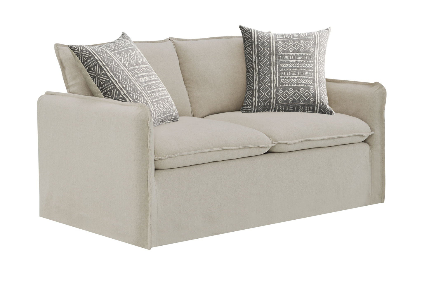 Upendo - Pattern Linen Loveseat With 2 Toss Pillows - Beige Acme