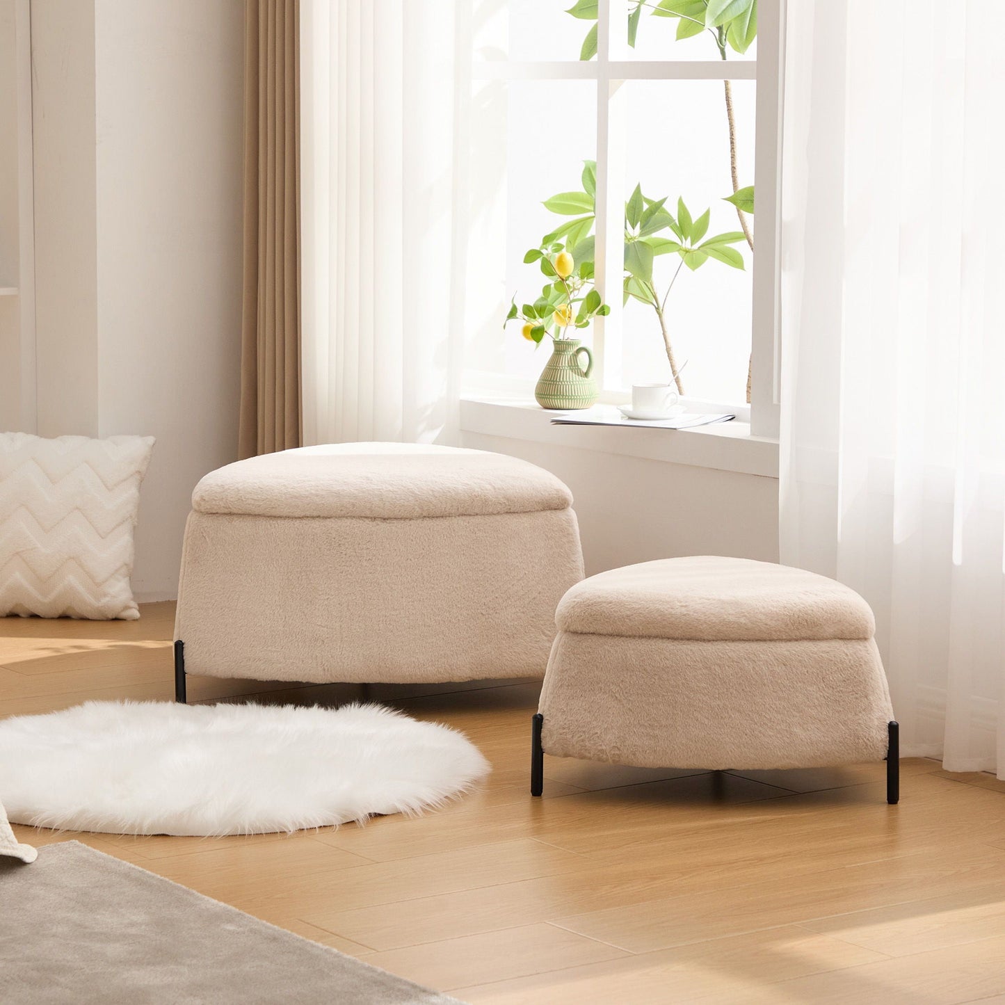 Upholstered Storage Ottoman Set With Reversible Lid - Snoozhouse