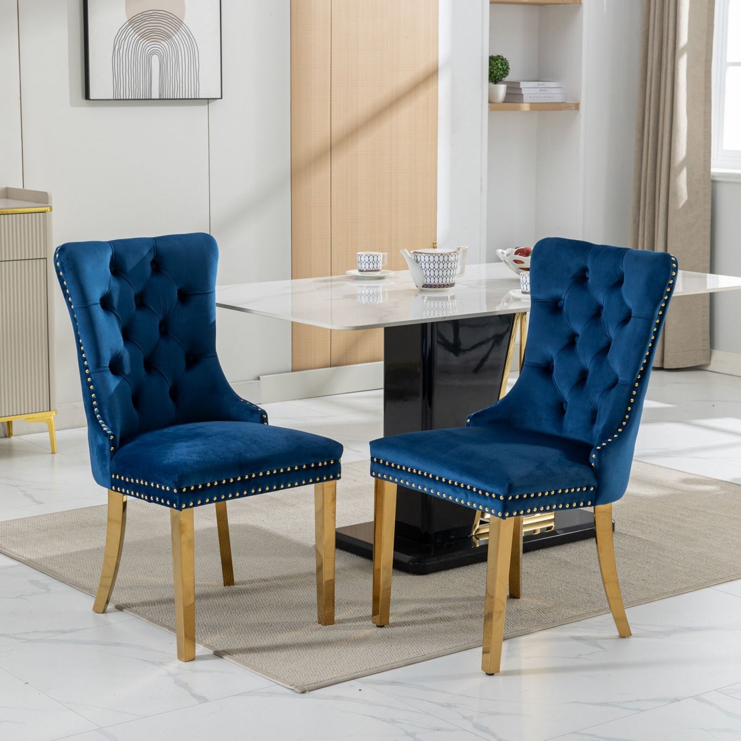 Nikki - Modern, High-End Tufted Solid Wood Contemporary Velvet Upholstered Dining Chair With Golden Stainless Steel Plating Legs, Nailhead Trim (Set of 2) Home Essentials