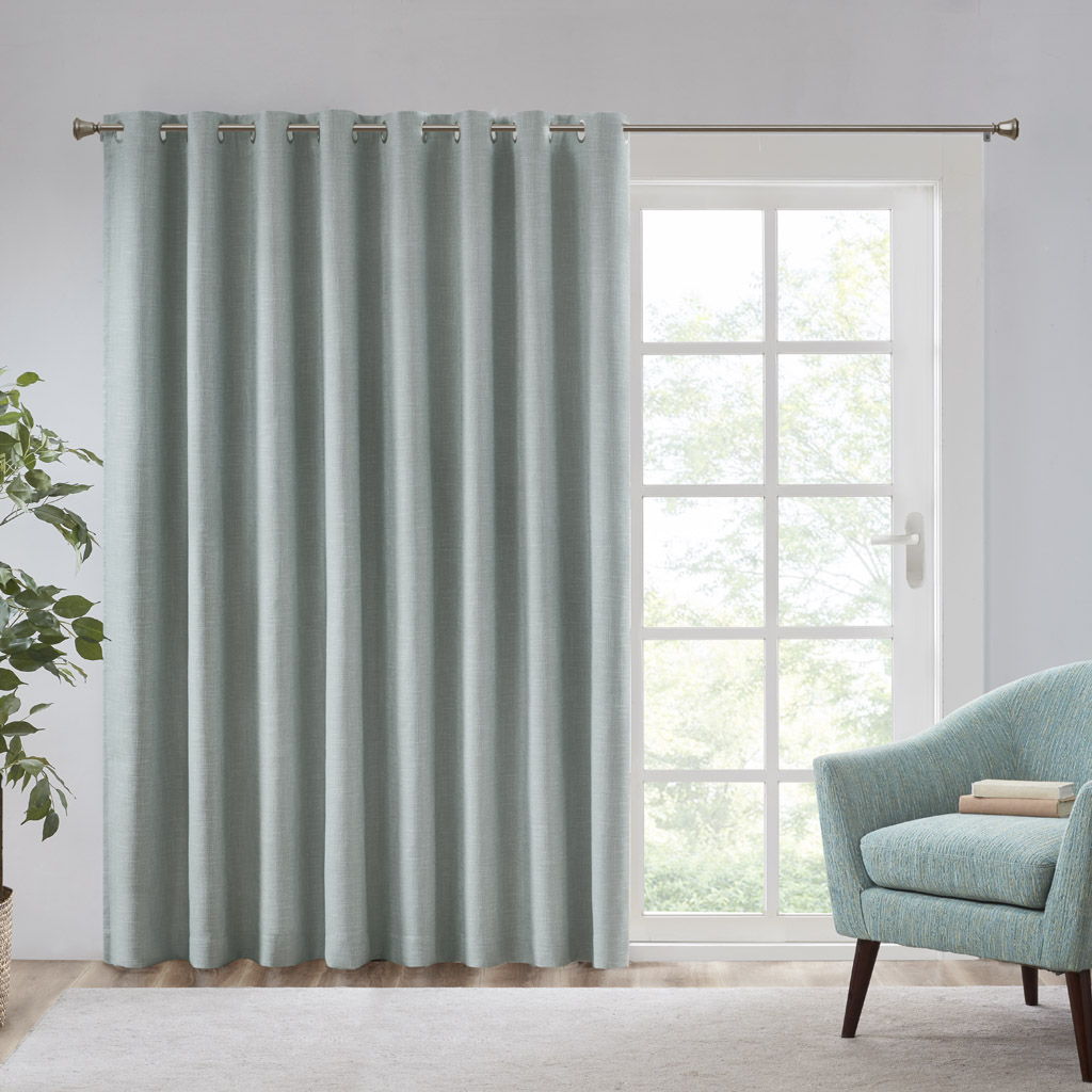 Maya - Printed Heathered Total Blackout Window Patio Panel - Aqua SunSmart